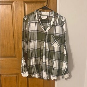 Lucky Brand Olive and White Plaid Shirt